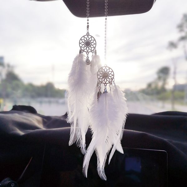 

car mini dream catcher accessory interior for girls feather mirror hanging pendant in auto ethnic home decor lucky car ornamen