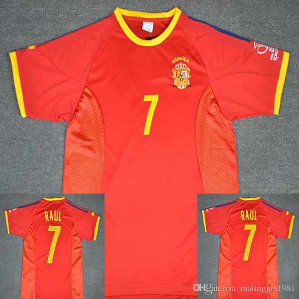 

2002 Spain Soccer Jerseys RAUL Xavi Puyol Torres Hierro Morientes Vintage 02 Spain Football Shirts Maillot de Foot Camisas de Futebol