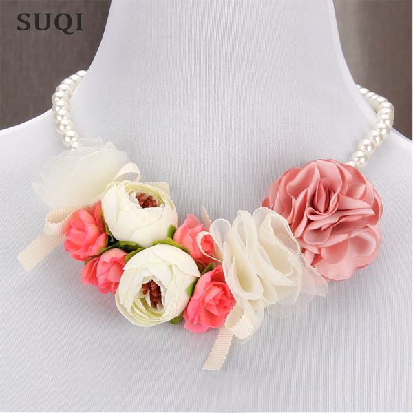 

fashion party jewelry flower bow choker pink rose bead chain pendants short evening dress necklace for women's chokers ornament, Silver