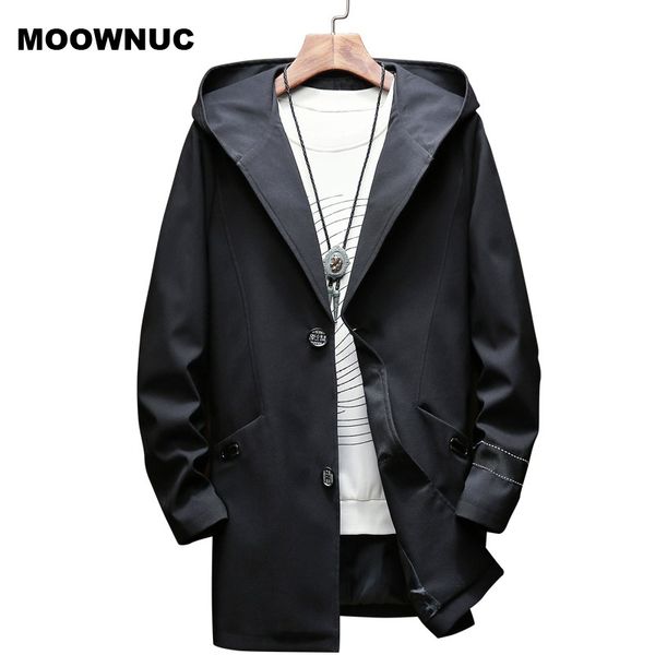 

moownuc men trench coat men windbreaker jacket men's hooded trench coat overcoat long clothing jackets & coats, Tan;black