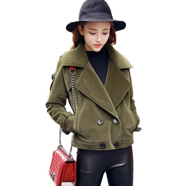 

2019 winter faux suede leather jacket women short faux lamb wool motorcycle jacket thick lambs wool warm coat army green 843, Black;brown