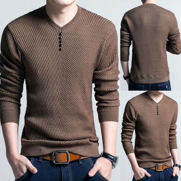 

men long sleeve solid color buttons decor knitwear plus size bottoming sweater men's winter warm wool knitwear, White;black