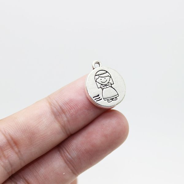 

20pcs--14x14mm antique silver tone double sided girl's charms pendant jewelry findings fit making necklaces