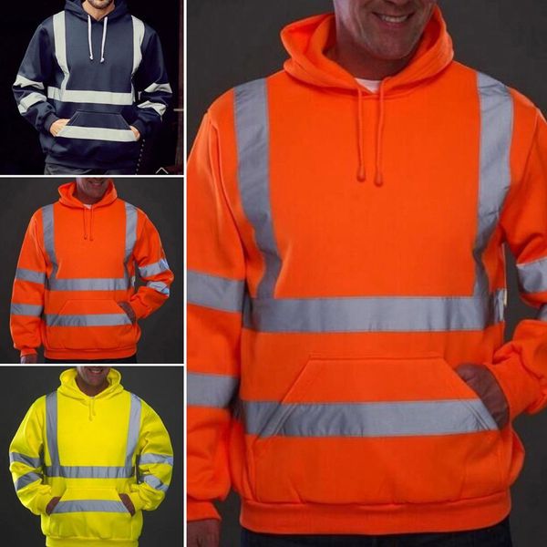 

men long sleeve reflective strips thickened warm pullover costumes fashion hoodies sport sweatshirt outdoor windproof outwear, Black