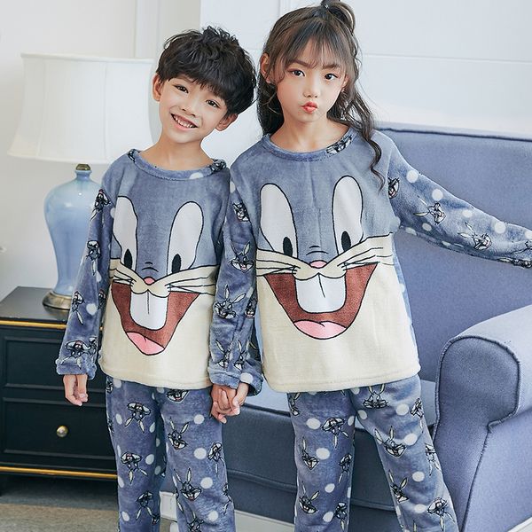 

зима дети руно пижама сгущает теплый фланелевые пижамы девушки loungewear ватки коралла дети pijamas boy long top и pant y200114, Blue;red