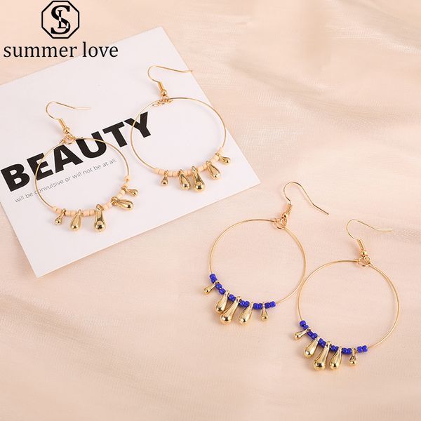 

temperament round gold earrings acrylic rice bead beads hand-woven hoop earrings pearl statement for women jewelry 2020-z, Silver