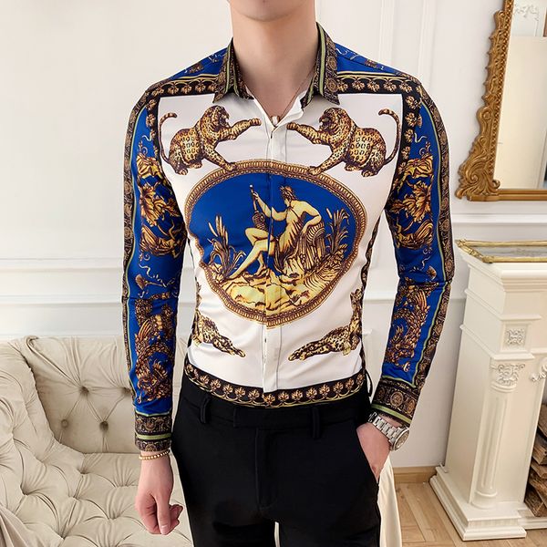 

mens casual shirt fashion floral camisa social masculina slim fit mens printed long sleeve club outfits mens flower shirts, White;black