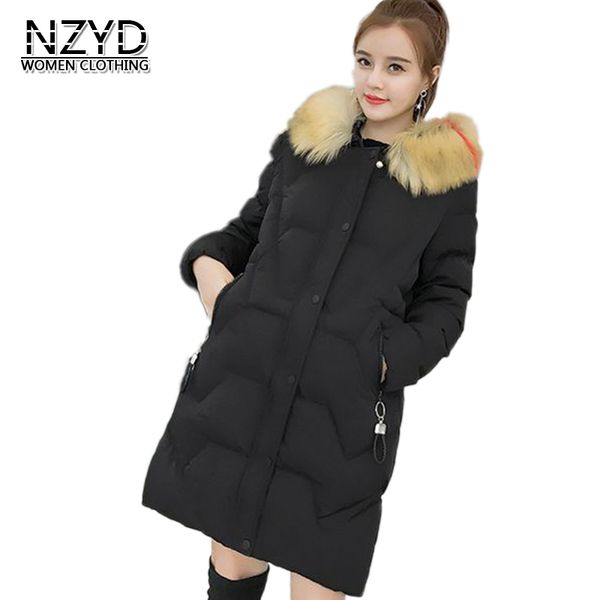 

2018 winter women downcotton coat new style fashion mid-long fur collar thicken warm hooded casual loose m-3xl jacket nzyd1232, Black
