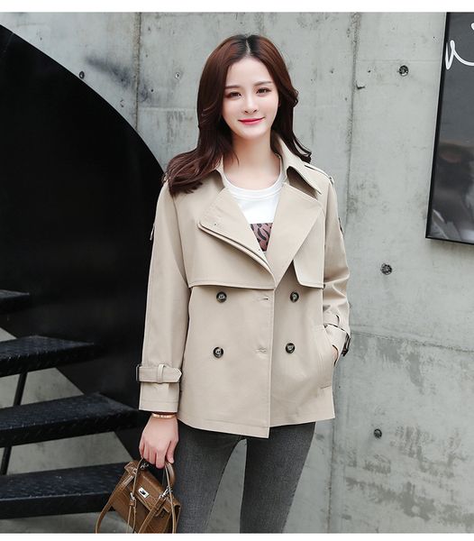 

2019 spring new khaki windbreaker female short student loose short coat, Tan;black