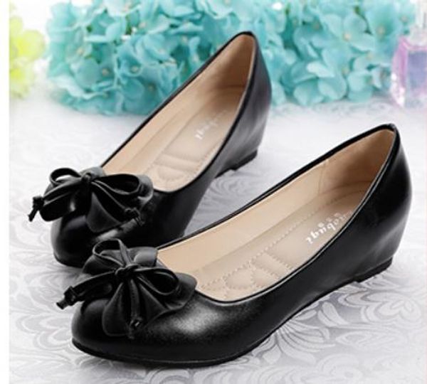 

2019 women's shoes in spring and autumn with new style slope heel round head bowknot@2146, Black