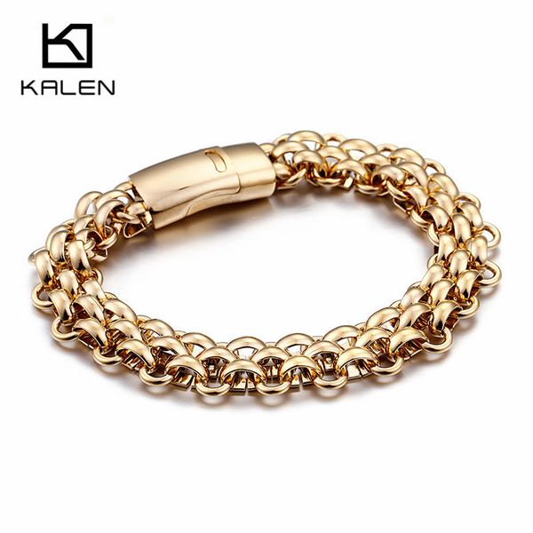 

kalen wholesale italy gold stainless steel chain link bracelets men fashion male 22cm magnetic hand chain bracelets jewelry 2019, Golden;silver
