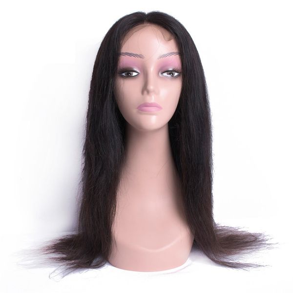 

бразильский малазийский фронта шнурка человеческих волос с волосами младенца straight фронта шнурка париков 4 * 4 закрытие отбеленные узлы r, Black