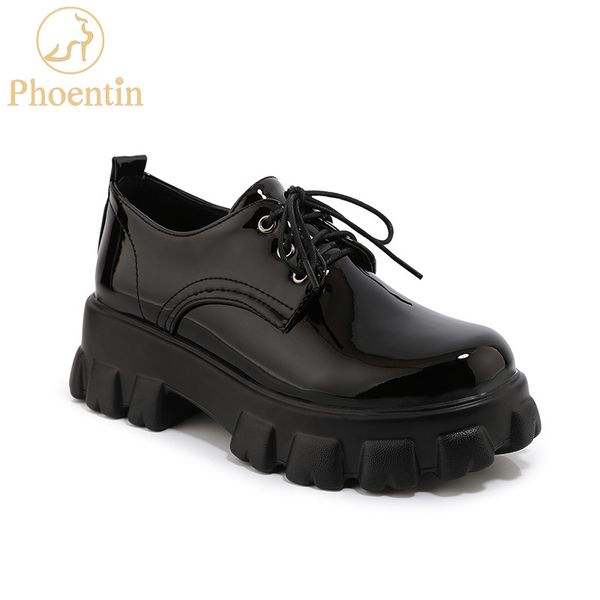 

phoentin pu leather high platform shoes female 2020 new arrival lace up high heels solid black large size shoes casual ft847