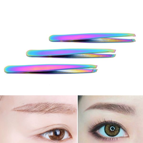 

rainbow color stainless steel removal eyebrow tweezer angled slanted eyebrow tools face trim eyebrows colorful eyelash clip ljjs1