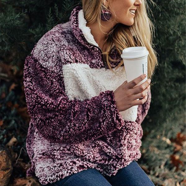 

women woolen coat jacket sweater long sleeve zip pockets casual winter cgu 88, Black;brown