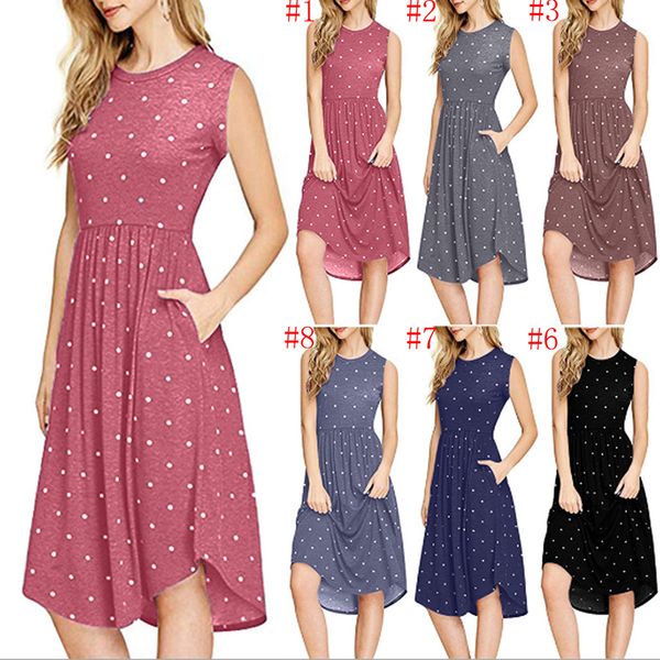 

new 8 style new womens clothing plus size dresses sleeveless summer girl dresses wave point dress retro beach dresses aa19122, Red;yellow