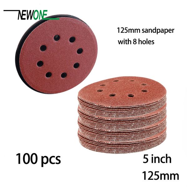 

100pcs 125mm hook & loop abrasive sand paper 5 inch red sanding disc with 8 holes grits 40~3000 available