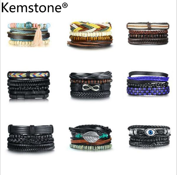 

kemstone bohemian wooden beads elastic rope pu alloy multicolor multi-layer wrap bracelet jewelry gifts for men women, Golden;silver
