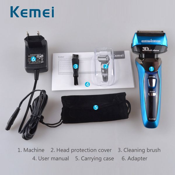 

kemei 3d floating four blade reciprocating electric shaver rechargeable bread trimmer waterproof men razor shaving machine lcd