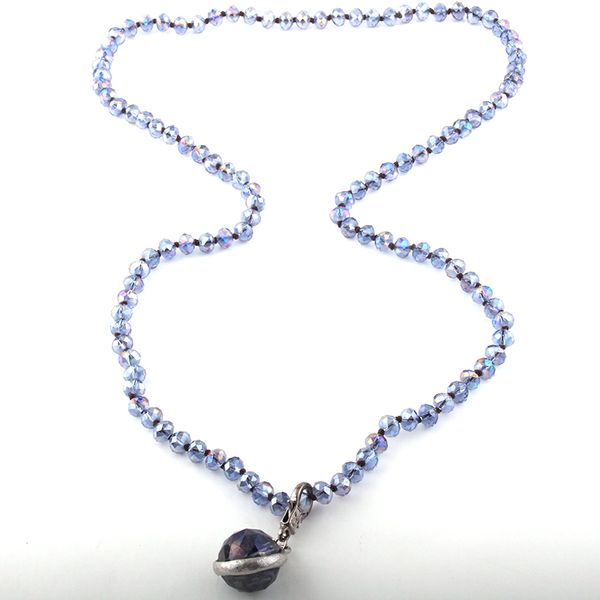 

fashion bohemian jewelry glass long knotted crystal ball pendant necklace for women ethnic necklace, Silver
