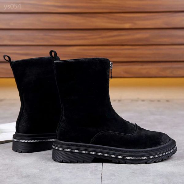 

2019 classic autumn winter european station martin boots female british retro front zipper thick bottom short boots factory direct sales, Black