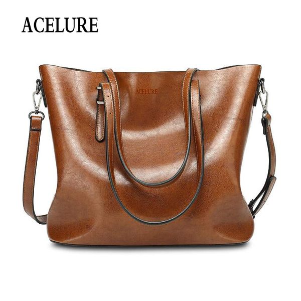 

acelure women shoulder bag fashion women handbags oil wax leather large capacity tote bag casual pu leather women messenger bag y190620