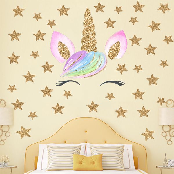 

cartoon print wall sticker unicorn crown pattern wall stickers for kids children's room decoration home bedroom wall decor
