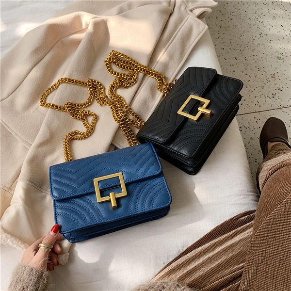 

korean version of the embroidered line small square bag texture solid color leather shoulder bag sweet lady chain messenger