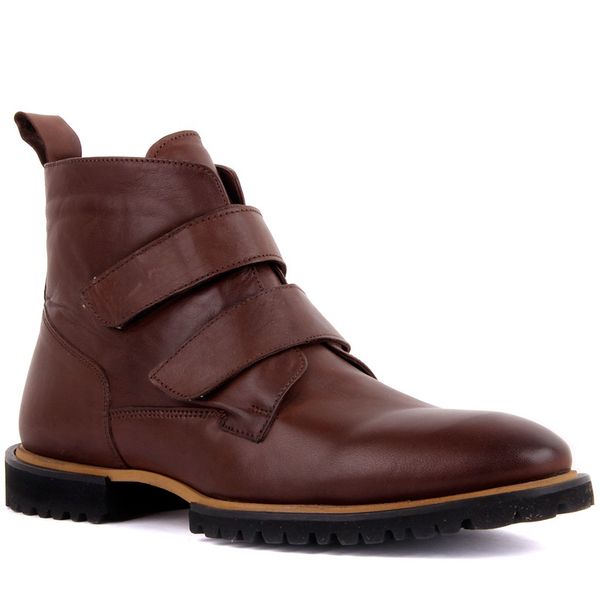 

sail lakers-brown leather velcro male boots, Black