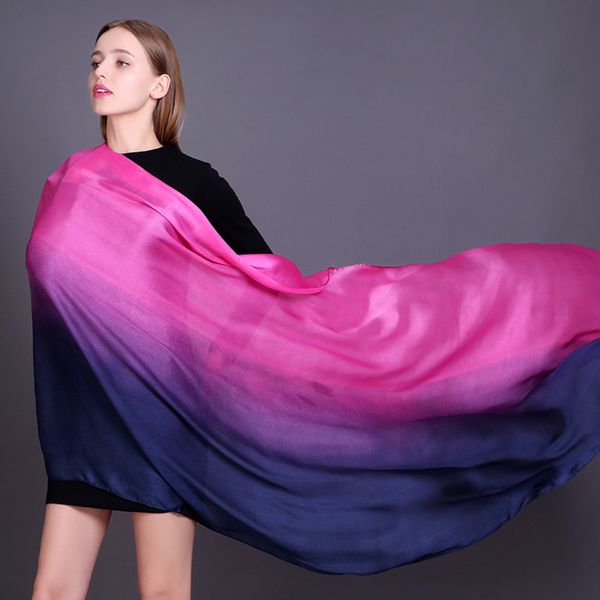 

women's long silk scarf gradual handpainted scarf shawl