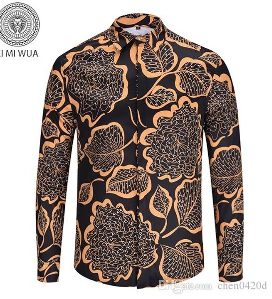

2018 fall winter collection medusa business casual men's long sleeve shirt lapel flower wave button stripe graffiti fashion style c67, White;black