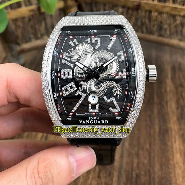 

высокое качество нового авангард v 45 sc dt яхтенный дракон тотем дата коммутируемого miyota автоматические мужские часы алмазный диск кожан, Slivery;brown