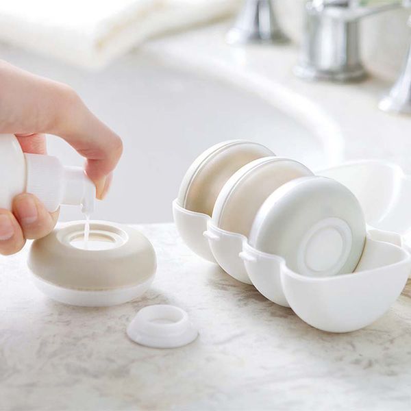 

round press type storage bottles travel camping soap lotion shower gel emulsion dispensers makeup organizer containers box 4 pcs/set