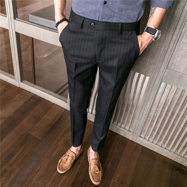 

autumn men dress pants asian size 28 29 30 31 32 33 34 36 mens trousers gray and black pant, White;black
