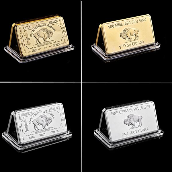 

50mm *3mm Collectible Buffalo Bar 1 Troy Ounce 100 Mill 999 Fine Silver&Gold Plated Commemorative Ba