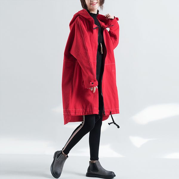

2019 new spring autumn bf cowboy windbreaker coat women loose hooded trench coats women's zipper cardigan coats tide cc877, Black;brown