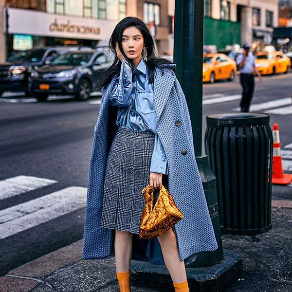 

2019 autumn women's wool tweed coat women's winter overcoat b088, Black