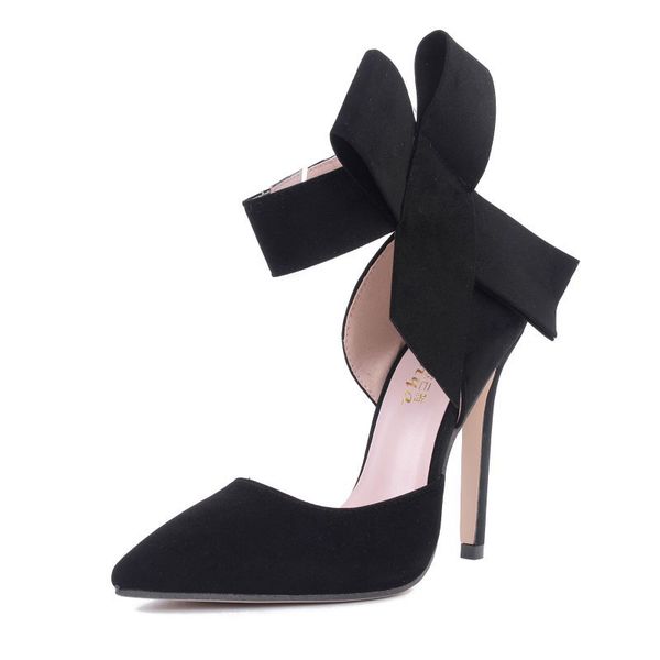 

New spring summer fashion sexy big bow pointed toe high heels sandals shoes woman ladies wedding party pumps dress shoe, Black