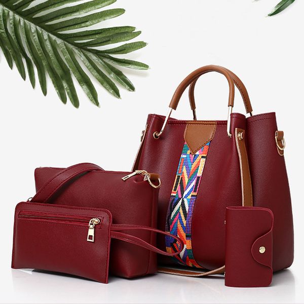 

4pcs bag set handbags fashion bags for women 2019 new elegant women printing retro pattern handbag shoulder bag card package