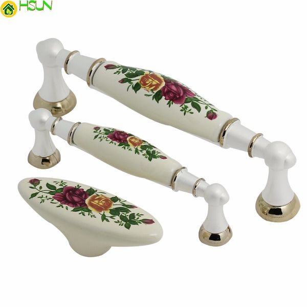 Beyaz Seramik Kolları Çekmece Kolu Gül Çiçek Dresser Kolu Çeker Mutfak Dolabı Kapı Kolları Çeker Mobilya Donanım