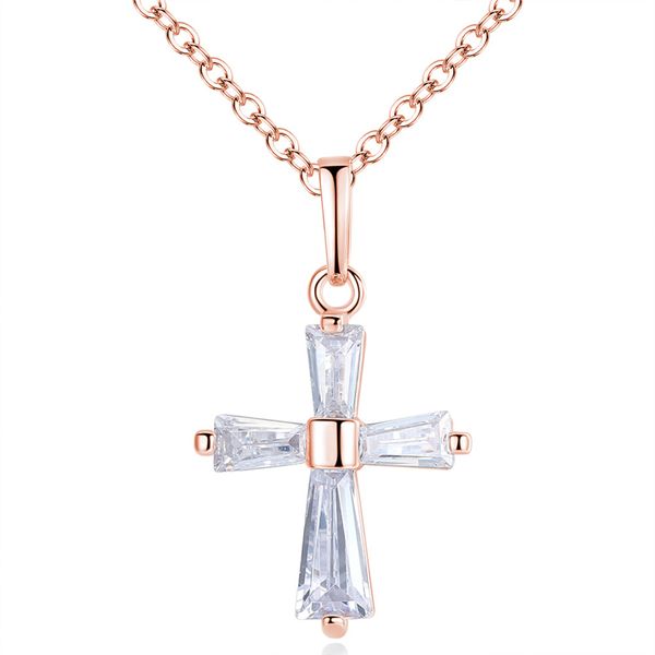 Halskette mit Kreuz-Anhänger für Damen, Roségold, Silber, Strass-Kristall, Charm-Schmuck, modisch, Zirkonia, Schlüsselbein, Party-Halsketten, Geburtstagsgeschenke für Mädchen