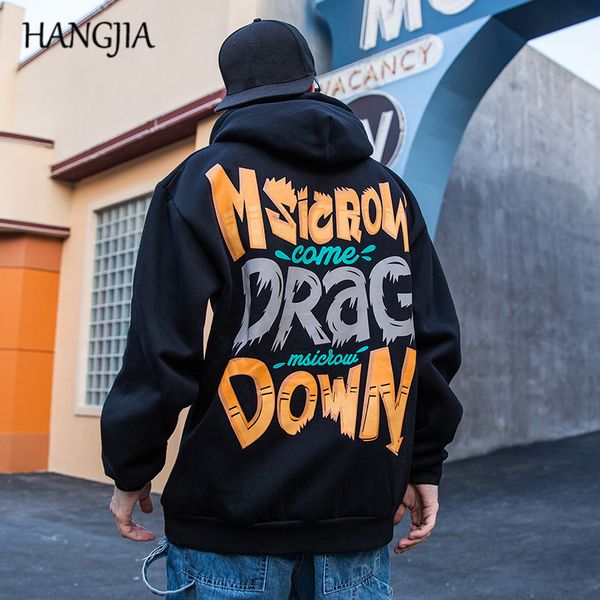 

original letters printed fleece hooded pullovers hoodies men women harajuku streetwear hip hop loose hoody sweatshirts for male, Black