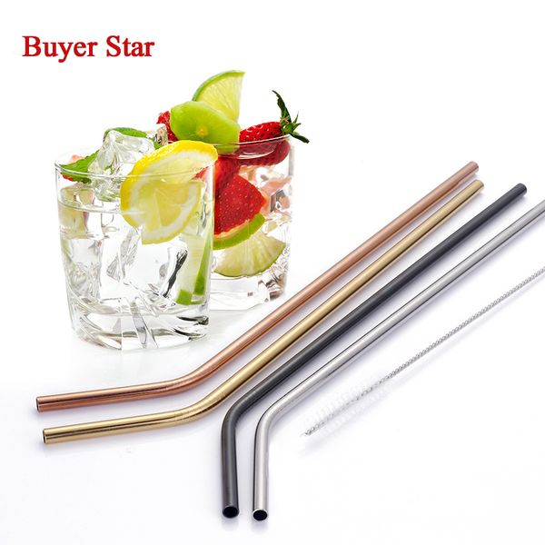 

4pcs drinking straw set 6mm stainless steel reusable straws with cleaner brush eco friendly metal straw drinkware