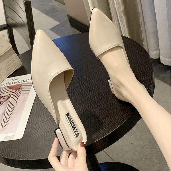 

slippers casual cover toe shoes woman 2019 slipers women square heel med luxury new block soft pointed summer slides rome hoof, Black