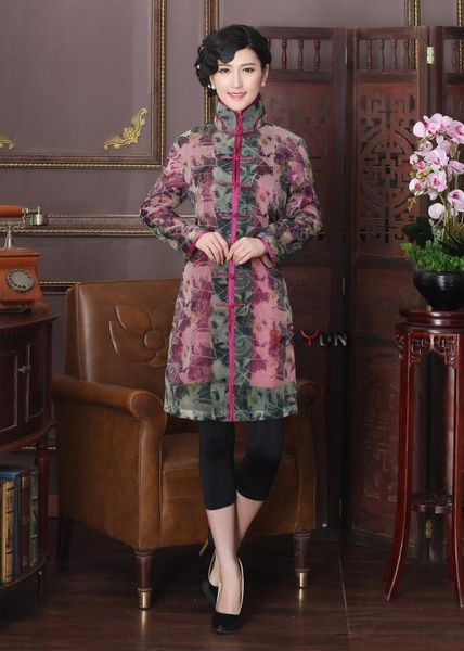 

traditional chinese dust coat women's organza long jacket purple/red size -3xl