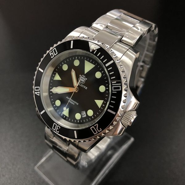 

custom 200 m diving watch sports waterproof luminous water ghost classic automatic mechanical stainless steel mens business watch, Slivery;brown