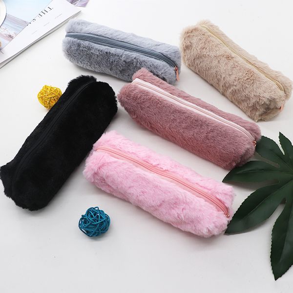 

solid color plush pencil case school pencil cases bag stationery pencilcase kawaii pencil case for girls school supplies tools