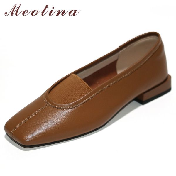 

meotina cow leather ballet flats women shoes natural genuine leather flat loafers shoes casual square toe ladies size 4-9, Black