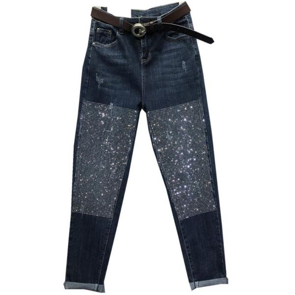 

heavy work drilling high waist jeans women 2019 autumn fashion new high waist loose harem pants plus size, Blue