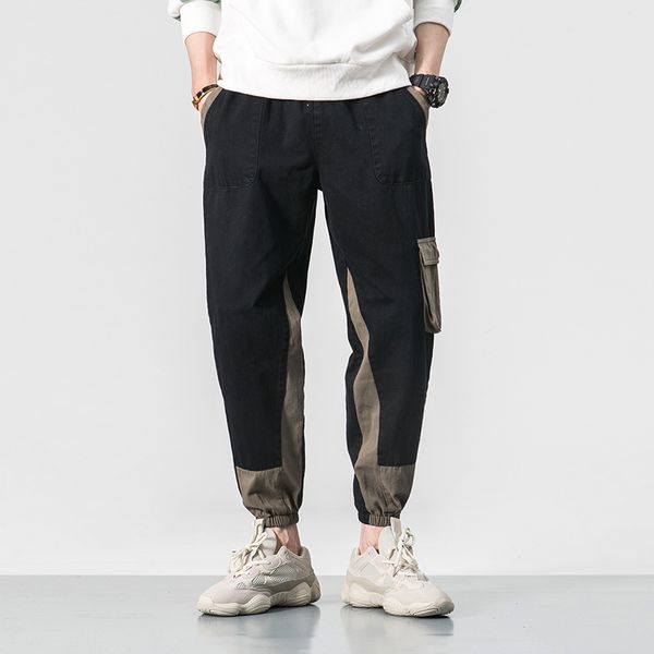 

brand designer spring autumn new mens joggers pants casual slim fit multi-pocket hip hop sweatpants men, Black